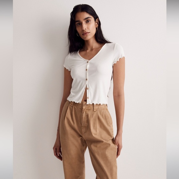 NWOT Madewell Ribbed Button Down V Neck Tee Cream Size XXS - Picture 5 of 7